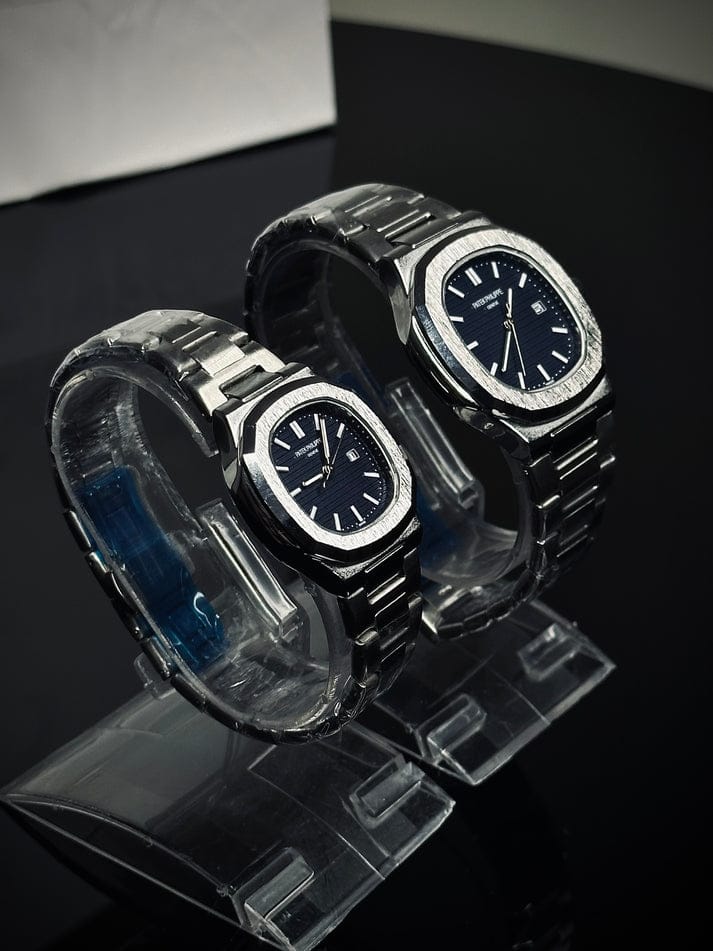 Patek Philippe Geneve Couple Watches ( Two-Tone - Blue )