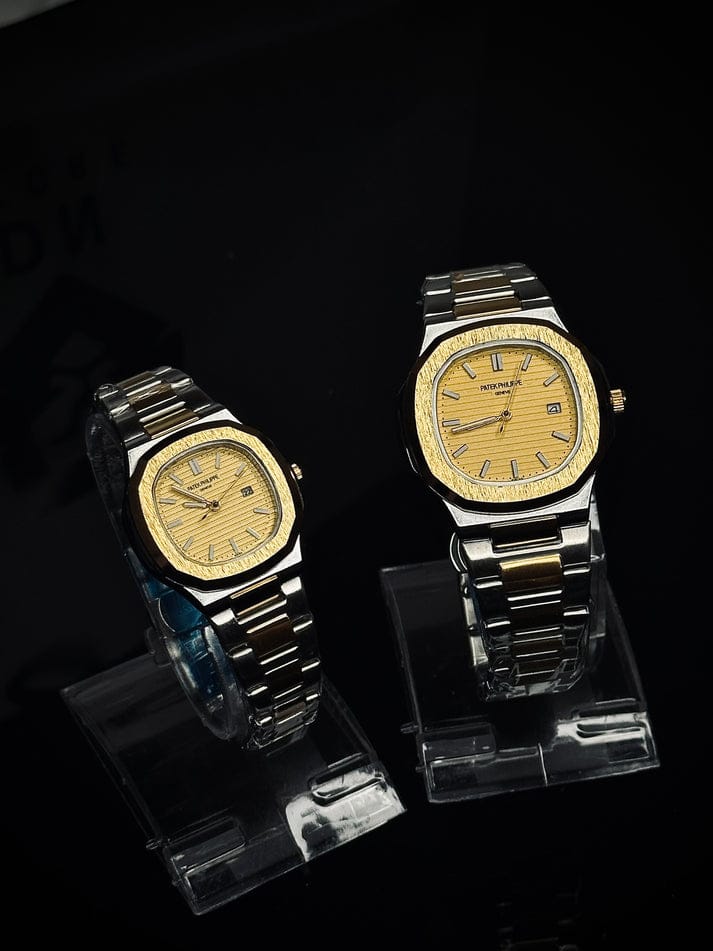 Patek Philippe Geneve Couple Watches ( Two-Tone - Yellow )