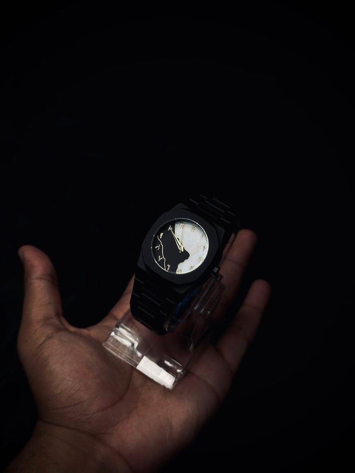 Black Arabic Aura Marble ( Black & White - Golden Digits )