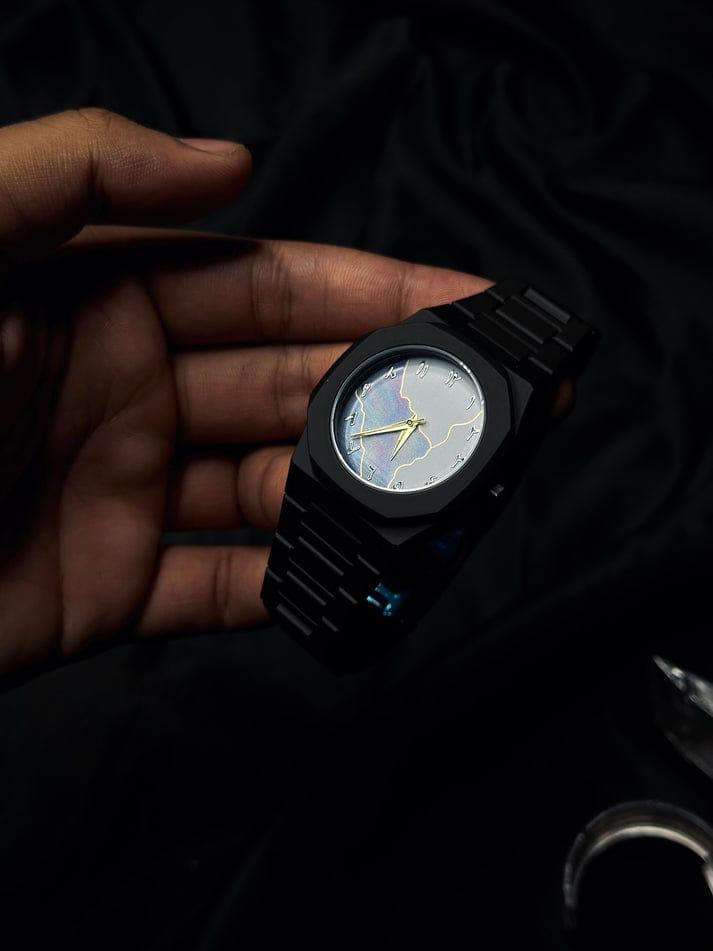 Black Arabic Aura Marble ( Sky Blue & Grey - Silver Digits )