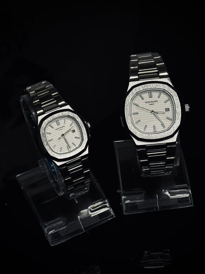 Patek Philippe Geneve Couple Watches ( Silver - White )