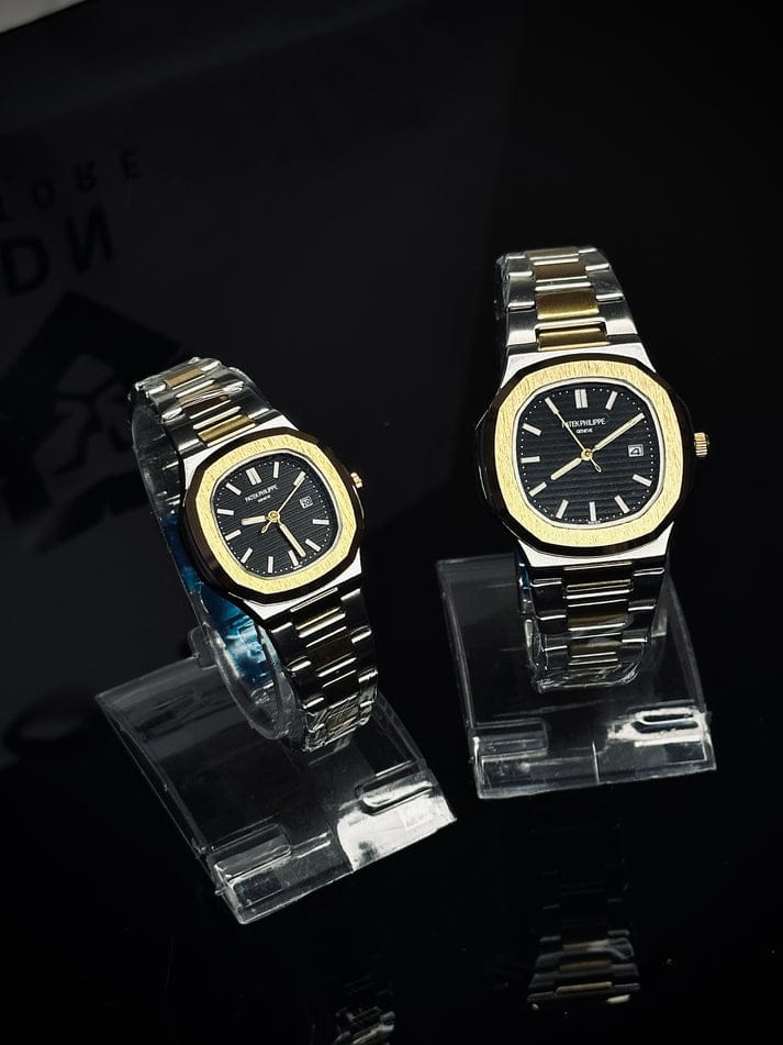 Patek Philippe Geneve Couple Watches ( Two-Tone - Black )