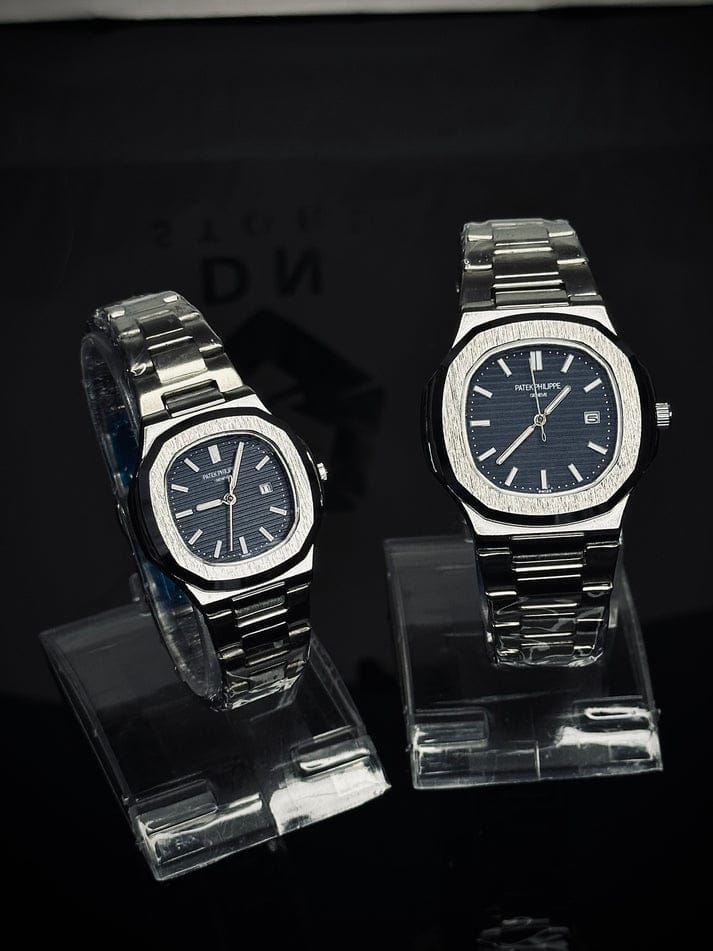 Patek Philippe Geneve Couple Watches ( Silver - Blue )