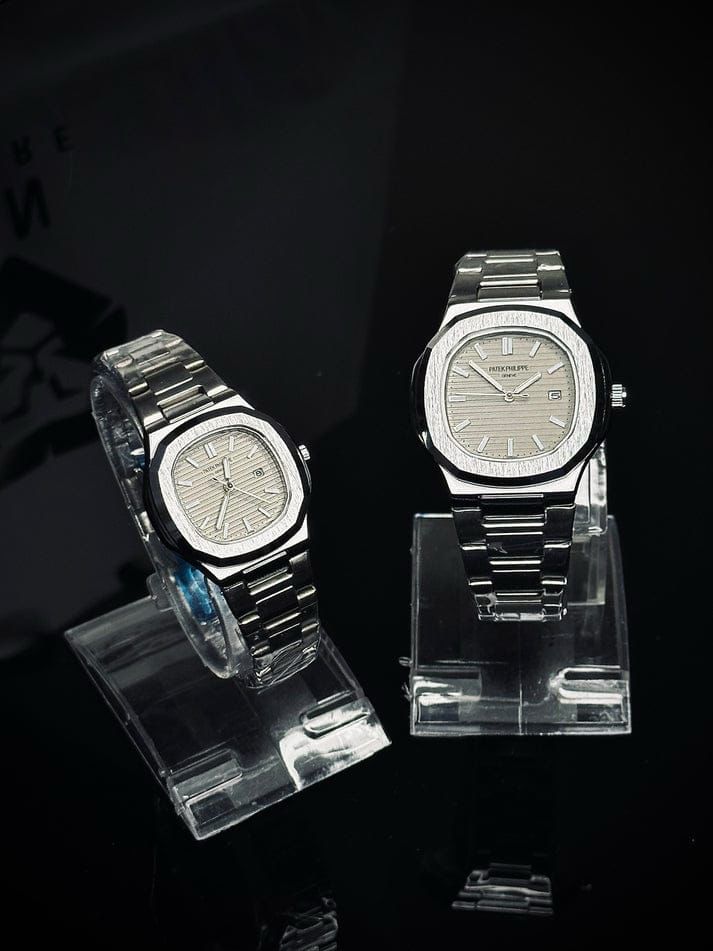 Patek Philippe Geneve Couple Watches ( Silver - Grey )
