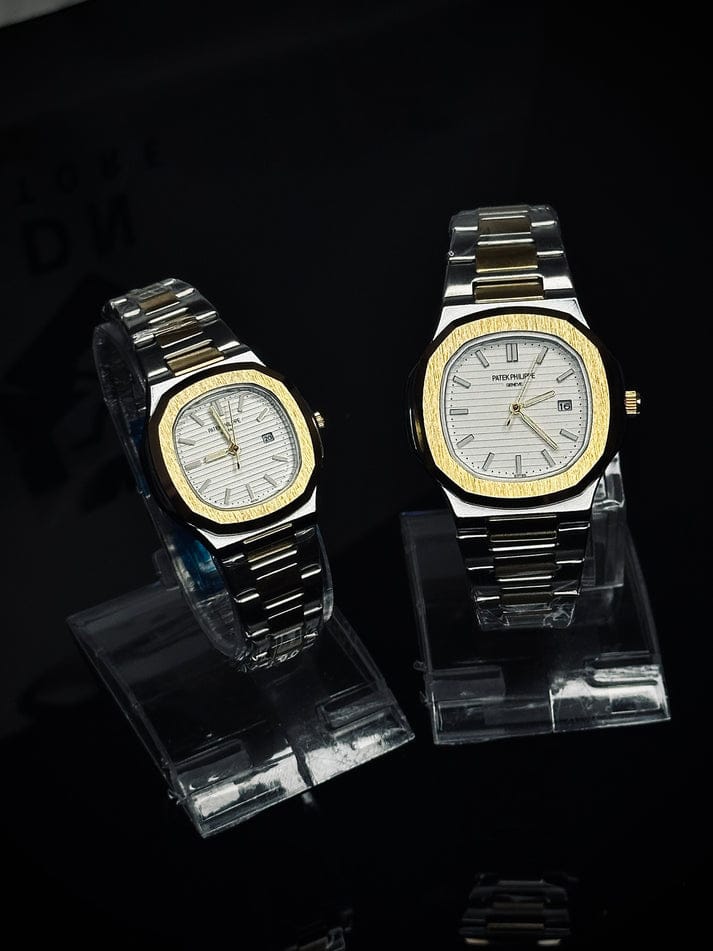 Patek Philippe Geneve Couple Watches ( Two-Tone - White )