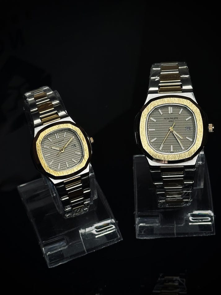 Patek Philippe Geneve Couple Watches ( Two-Tone - Grey )