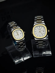 Patek Philippe Geneve Couple Watches ( Two-Tone - White )